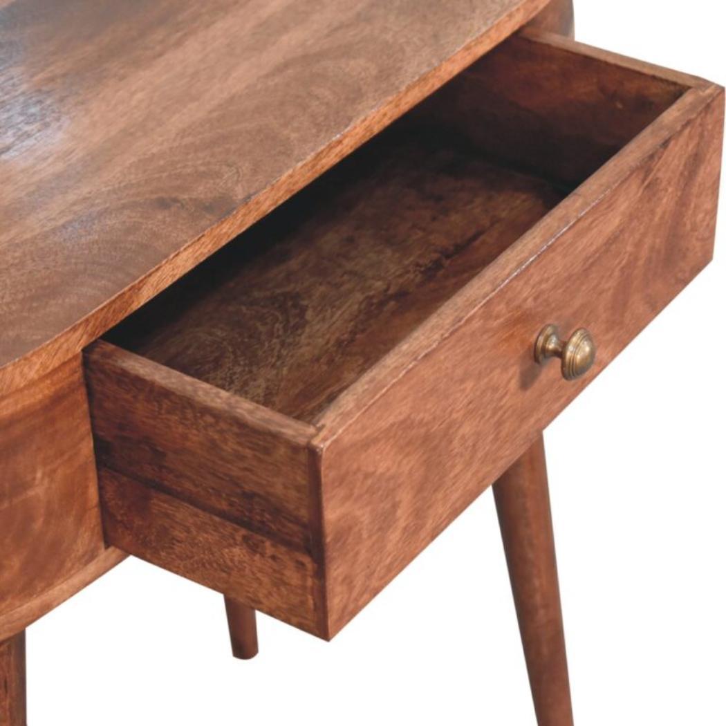 Arden Console Table | Solid Mango Wood | Honey Caramel Finish | Rounded Hallway Console with Drawer