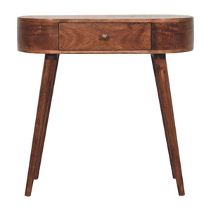 Arden Console Table | Solid Mango Wood | Honey Caramel Finish | Rounded Hallway Console with Drawer
