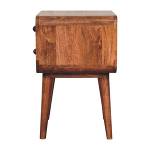 Arden Curved Bedside Table | Solid Mango Wood | Honey Caramel Finish | 2 Drawer Nightstand