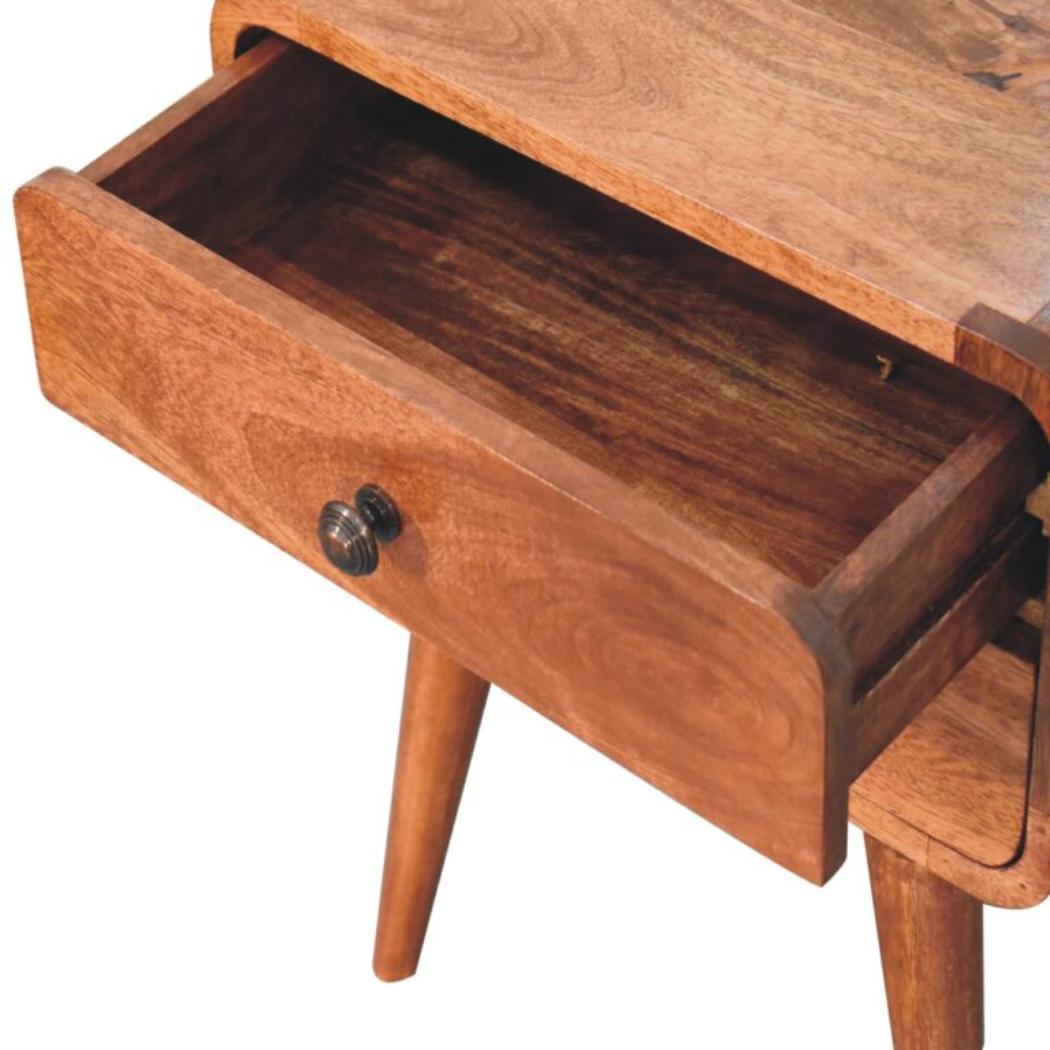 Arden Curved Bedside Table | Solid Mango Wood | Honey Caramel Finish | 2 Drawer Nightstand