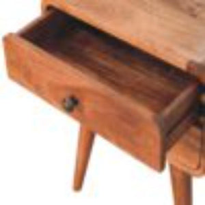 Arden Curved Bedside Table | Solid Mango Wood | Honey Caramel Finish | 2 Drawer Nightstand