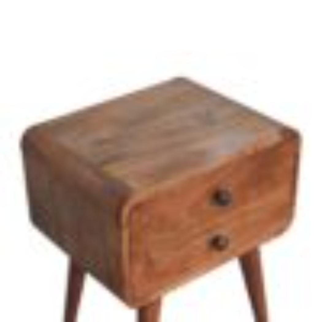 Arden Curved Bedside Table | Solid Mango Wood | Honey Caramel Finish | 2 Drawer Nightstand