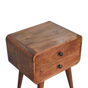 Arden Curved Bedside Table | Solid Mango Wood | Honey Caramel Finish | 2 Drawer Nightstand