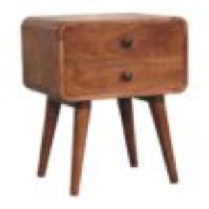 Arden Curved Bedside Table | Solid Mango Wood | Honey Caramel Finish | 2 Drawer Nightstand