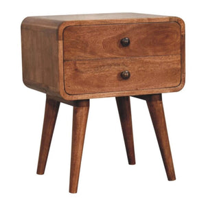 Arden Curved Bedside Table | Solid Mango Wood | Honey Caramel Finish | 2 Drawer Nightstand