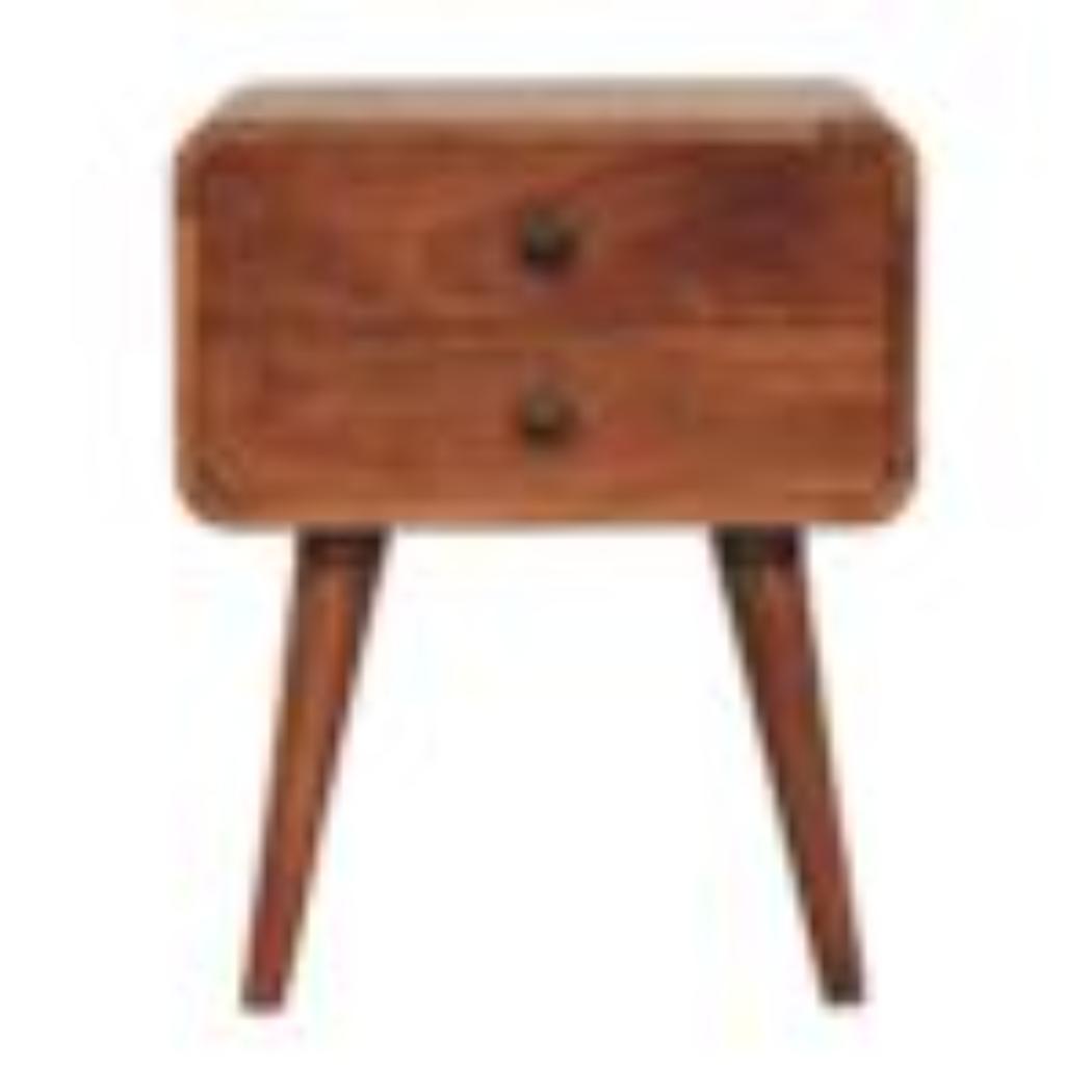 Arden Curved Bedside Table | Solid Mango Wood | Honey Caramel Finish | 2 Drawer Nightstand