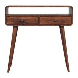 Arden Curved Console Table | Solid Mango Wood | Honey Caramel Finish | 2 Drawer Hallway Console Table