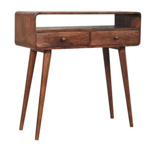Arden Curved Console Table | Solid Mango Wood | Honey Caramel Finish | 2 Drawer Hallway Console Table