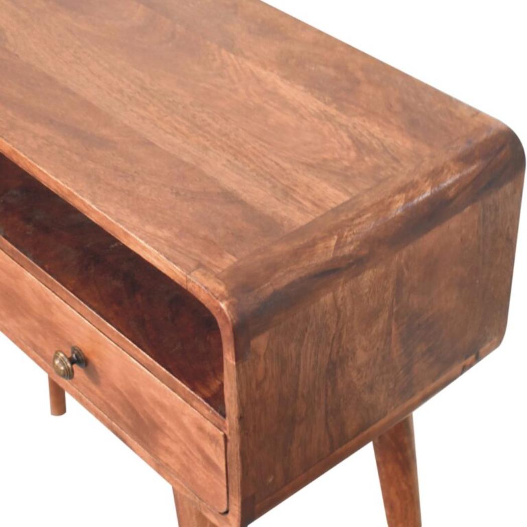 Arden Curved Console Table | Solid Mango Wood | Honey Caramel Finish | 2 Drawer Hallway Console Table