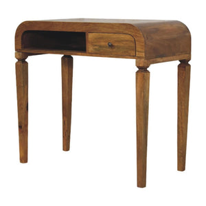 Arden Curved Mango Wood Writing Desk | Amber Oak Finish