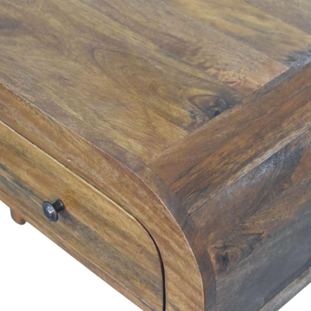 Arden Curved Mango Wood Writing Desk | Amber Oak Finish