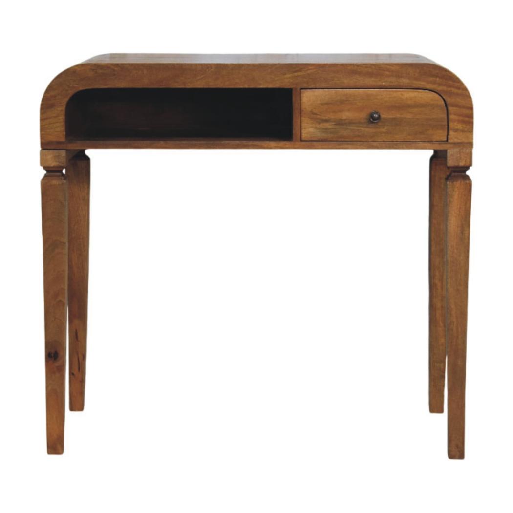 Arden Curved Mango Wood Writing Desk | Amber Oak Finish