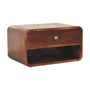 Arden Floating Bedside Table | Solid Mango Wood | California Walnut Finish | 1 Drawer Wall Mounted Nightstand with Open Shelf