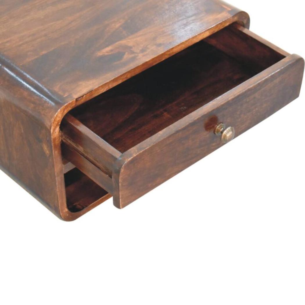 Arden Floating Bedside Table | Solid Mango Wood | California Walnut Finish | 1 Drawer Wall Mounted Nightstand with Open Shelf