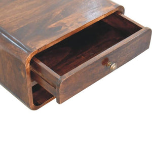 Arden Floating Bedside Table | Solid Mango Wood | California Walnut Finish | 1 Drawer Wall Mounted Nightstand with Open Shelf