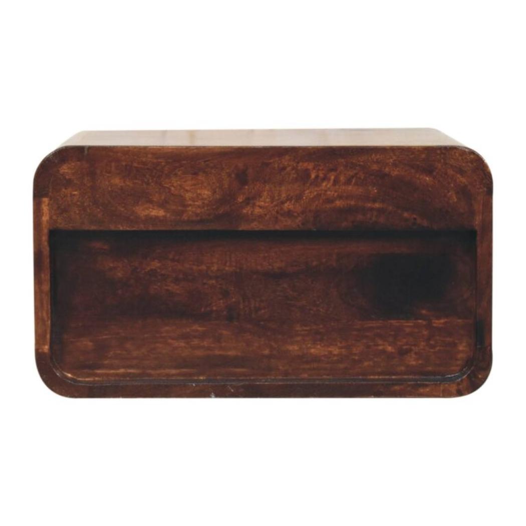 Arden Floating Bedside Table | Solid Mango Wood | California Walnut Finish | 1 Drawer Wall Mounted Nightstand with Open Shelf