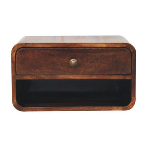 Arden Floating Bedside Table | Solid Mango Wood | California Walnut Finish | 1 Drawer Wall Mounted Nightstand with Open Shelf
