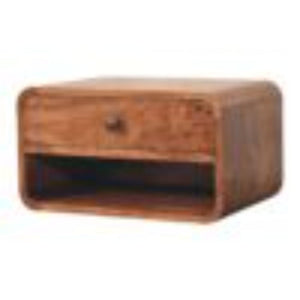 Arden Floating Bedside Table | Solid Mango Wood | Honey Caramel Finish | 1 Drawer Wall Mounted Nightstand with Open Shelf