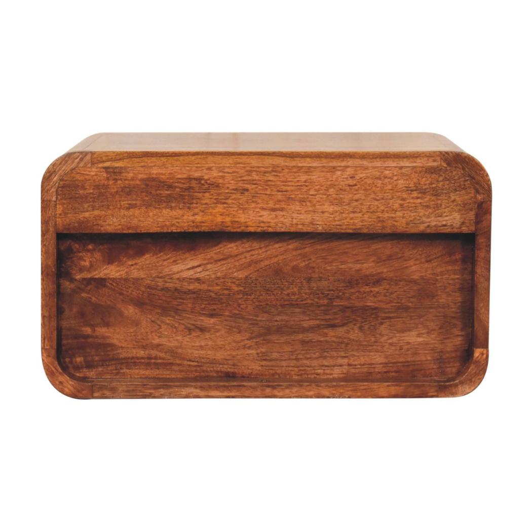 Arden Floating Bedside Table | Solid Mango Wood | Honey Caramel Finish | 1 Drawer Wall Mounted Nightstand with Open Shelf
