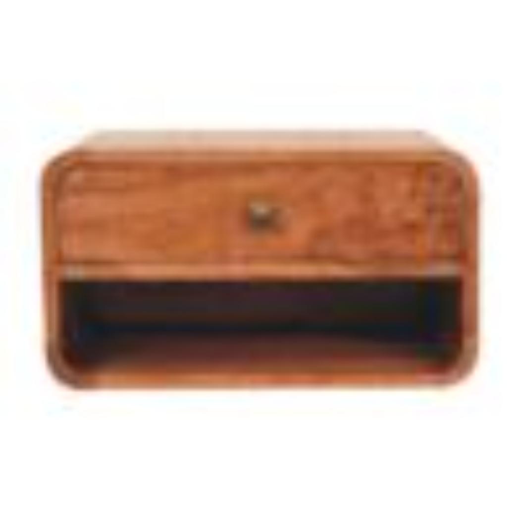 Arden Floating Bedside Table | Solid Mango Wood | Honey Caramel Finish | 1 Drawer Wall Mounted Nightstand with Open Shelf