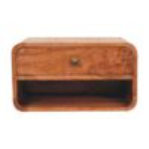Arden Floating Bedside Table | Solid Mango Wood | Honey Caramel Finish | 1 Drawer Wall Mounted Nightstand with Open Shelf