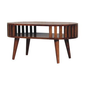 Ariella Coffee Table | Solid Mango Wood | Honey Caramel Finish | Japanese Inspired Round Coffee Table