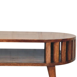 Ariella Coffee Table | Solid Mango Wood | Honey Caramel Finish | Japanese Inspired Round Coffee Table