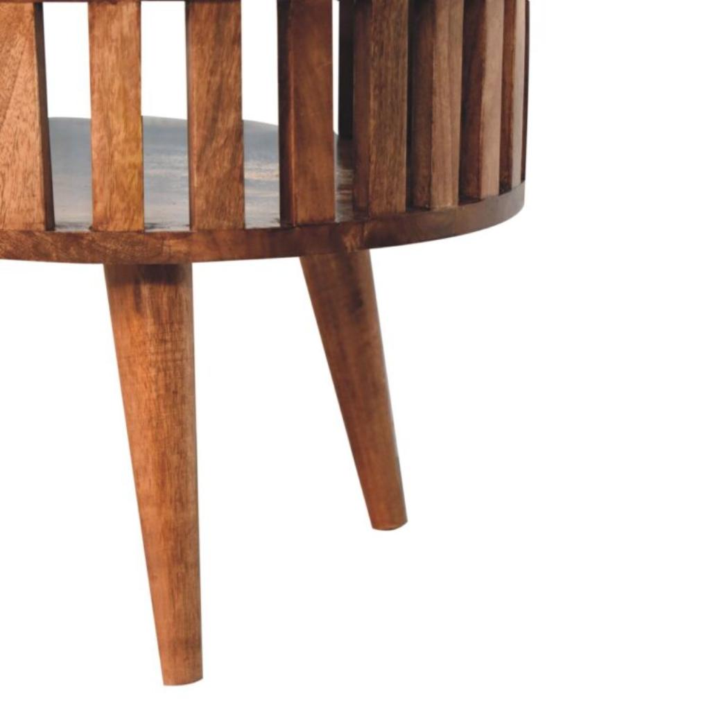 Ariella Coffee Table | Solid Mango Wood | Honey Caramel Finish | Japanese Inspired Round Coffee Table