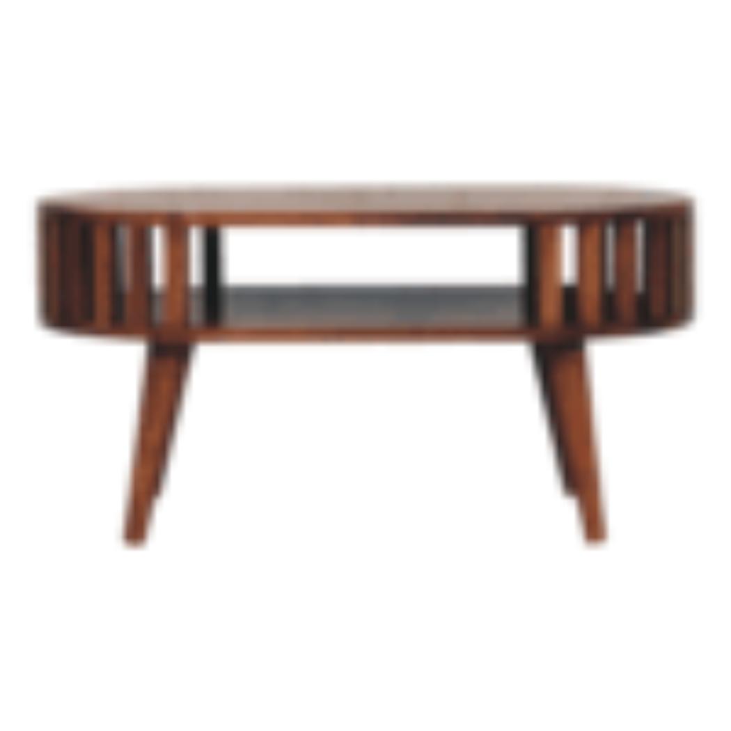 Ariella Coffee Table | Solid Mango Wood | Honey Caramel Finish | Japanese Inspired Round Coffee Table