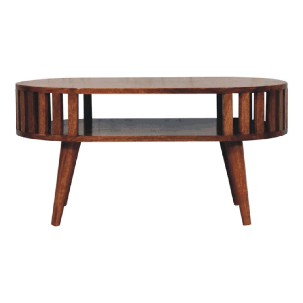 Ariella Coffee Table | Solid Mango Wood | Honey Caramel Finish | Japanese Inspired Round Coffee Table