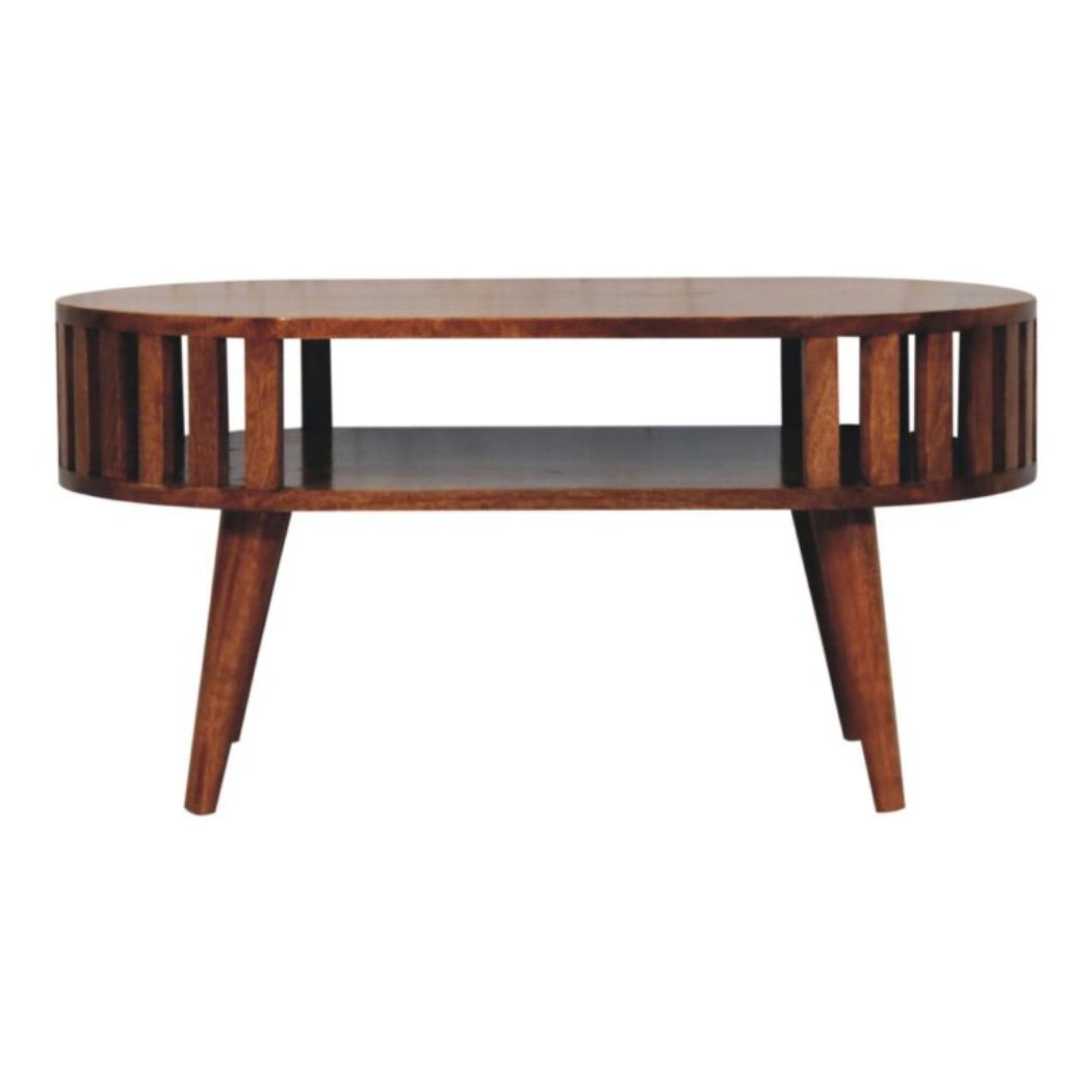 Ariella Coffee Table | Solid Mango Wood | Honey Caramel Finish | Japanese Inspired Round Coffee Table