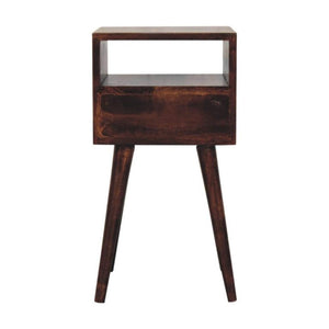 Arlo Compact Bedside Table | Solid Mango Wood | California Walnut Finish | 1 Drawer Nightstand with Open Shelf
