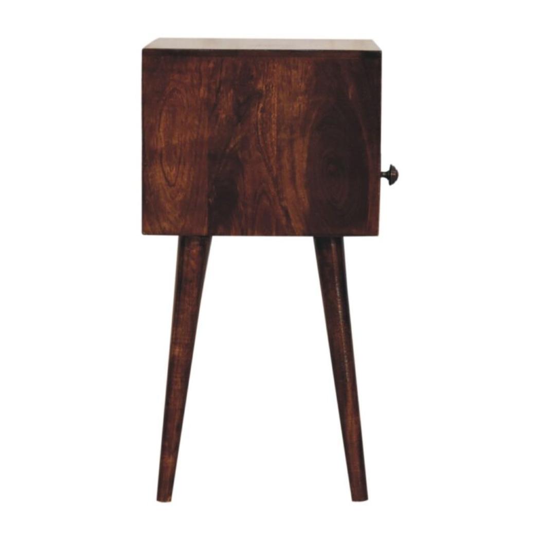 Arlo Compact Bedside Table | Solid Mango Wood | California Walnut Finish | 1 Drawer Nightstand with Open Shelf