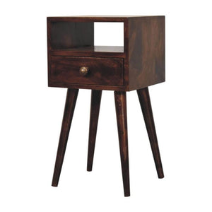 Arlo Compact Bedside Table | Solid Mango Wood | California Walnut Finish | 1 Drawer Nightstand with Open Shelf