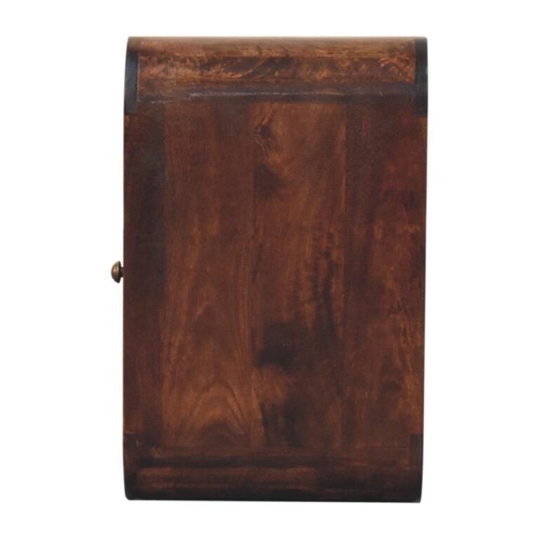 Arlo Curved Bedside Table | Solid Mango Wood | California Walnut Finish | 1 Drawer with Open Shelves