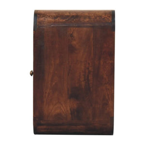 Arlo Curved Bedside Table | Solid Mango Wood | California Walnut Finish | 1 Drawer with Open Shelves