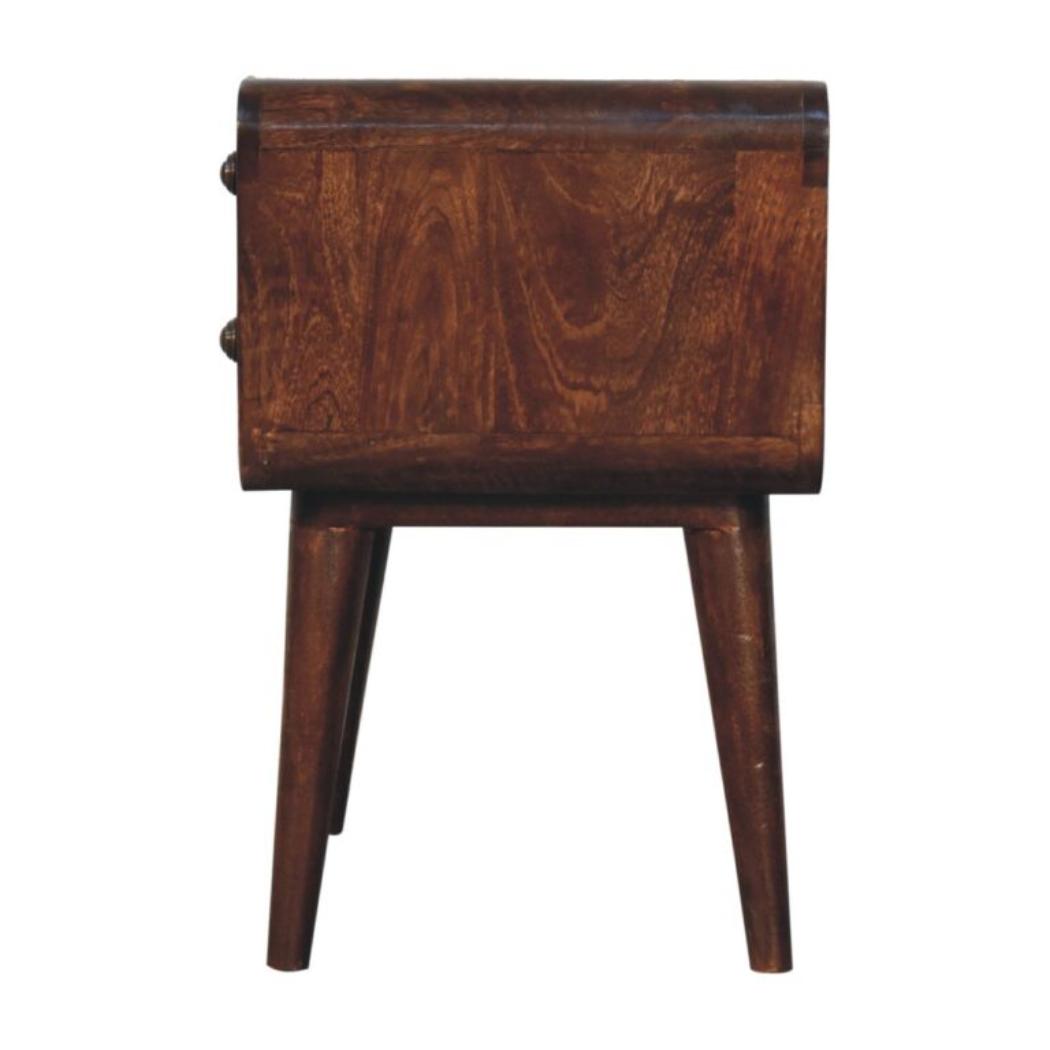 Arlo Curved Bedside Table | Solid Mango Wood | California Walnut Finish | 2 Drawer Nightstand