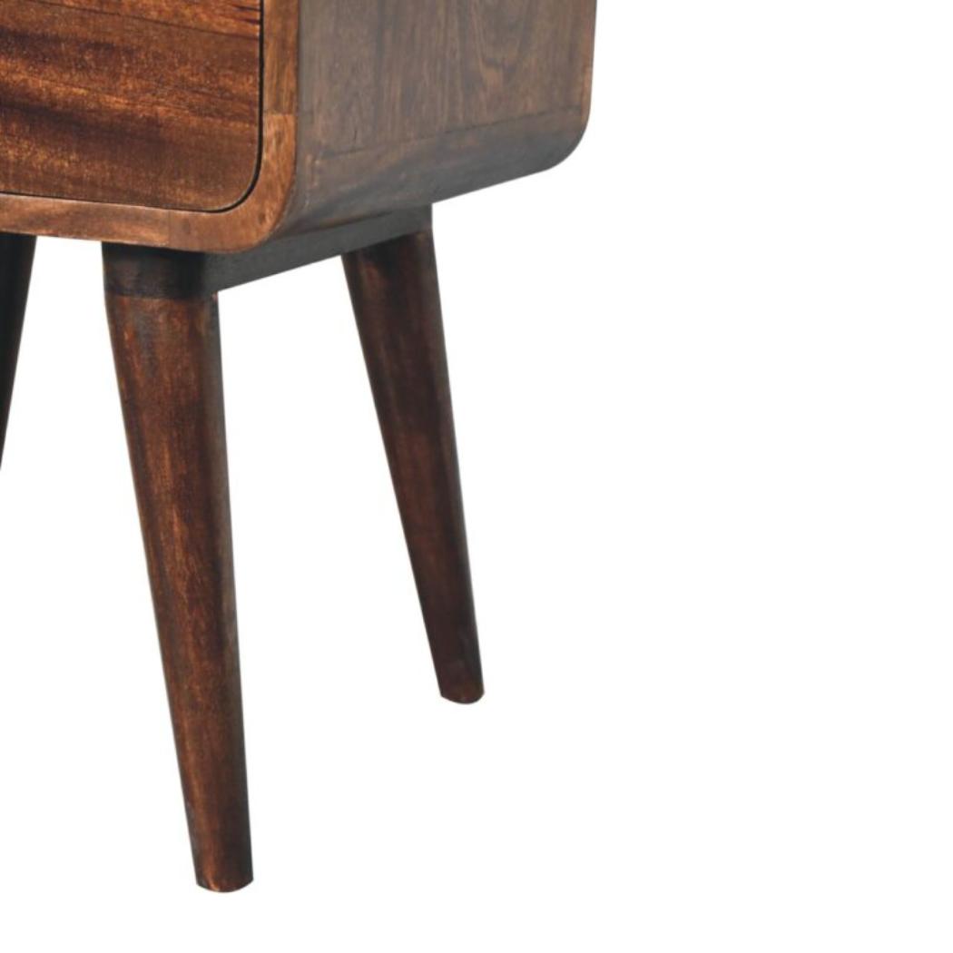 Arlo Curved Bedside Table | Solid Mango Wood | California Walnut Finish | 2 Drawer Nightstand