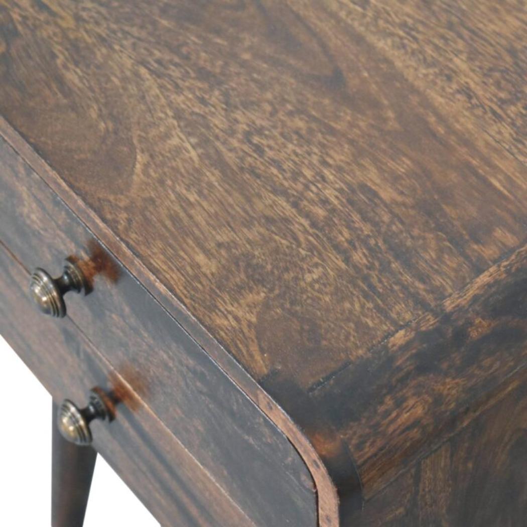 Arlo Curved Bedside Table | Solid Mango Wood | California Walnut Finish | 2 Drawer Nightstand