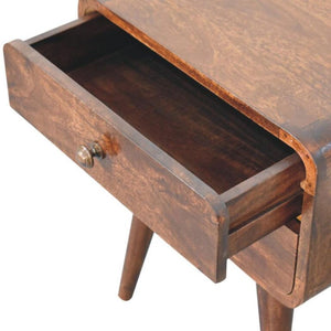 Arlo Curved Bedside Table | Solid Mango Wood | California Walnut Finish | 2 Drawer Nightstand