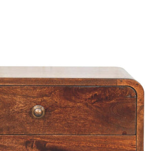 Arlo Curved Bedside Table | Solid Mango Wood | California Walnut Finish | 2 Drawer Nightstand