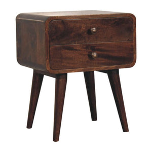 Arlo Curved Bedside Table | Solid Mango Wood | California Walnut Finish | 2 Drawer Nightstand