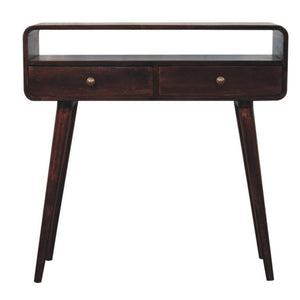 Arlo Curved Console Table | Solid Mango Wood | California Walnut Finish | 2 Drawer Hallway Console Table