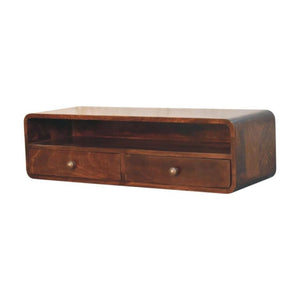Arlo Floating Console Table | Solid Mango Wood | California Walnut Finish | 2 Drawers with Open Shelf