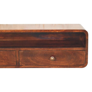 Arlo Floating Console Table | Solid Mango Wood | California Walnut Finish | 2 Drawers with Open Shelf