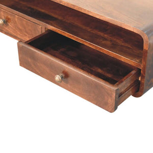 Arlo Floating Console Table | Solid Mango Wood | California Walnut Finish | 2 Drawers with Open Shelf