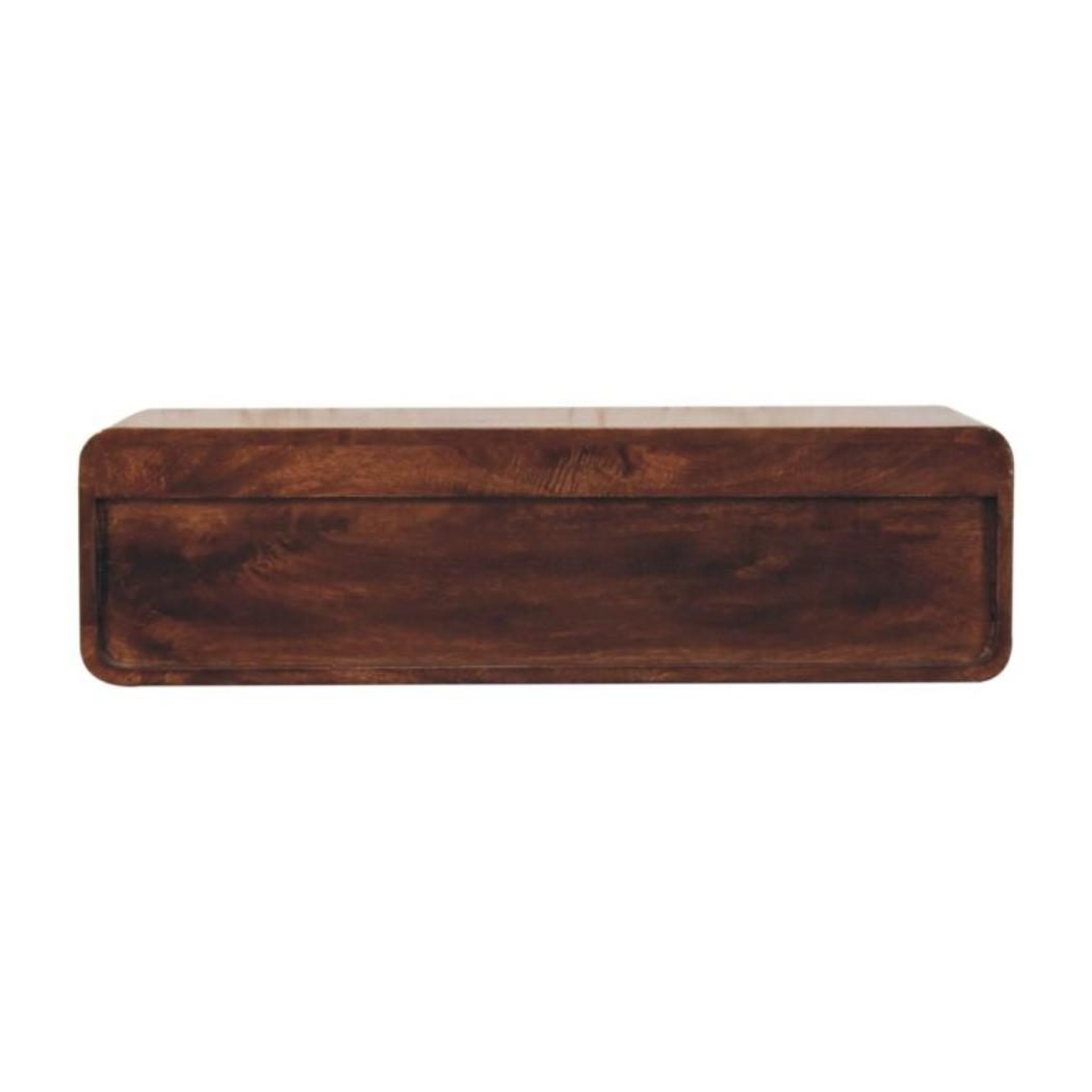 Arlo Floating Console Table | Solid Mango Wood | California Walnut Finish | 2 Drawers with Open Shelf