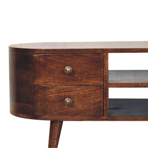Arlo Rounded Entertainment Unit | Solid Mango Wood | California Walnut Finish | 4 Drawer TV Media Unit