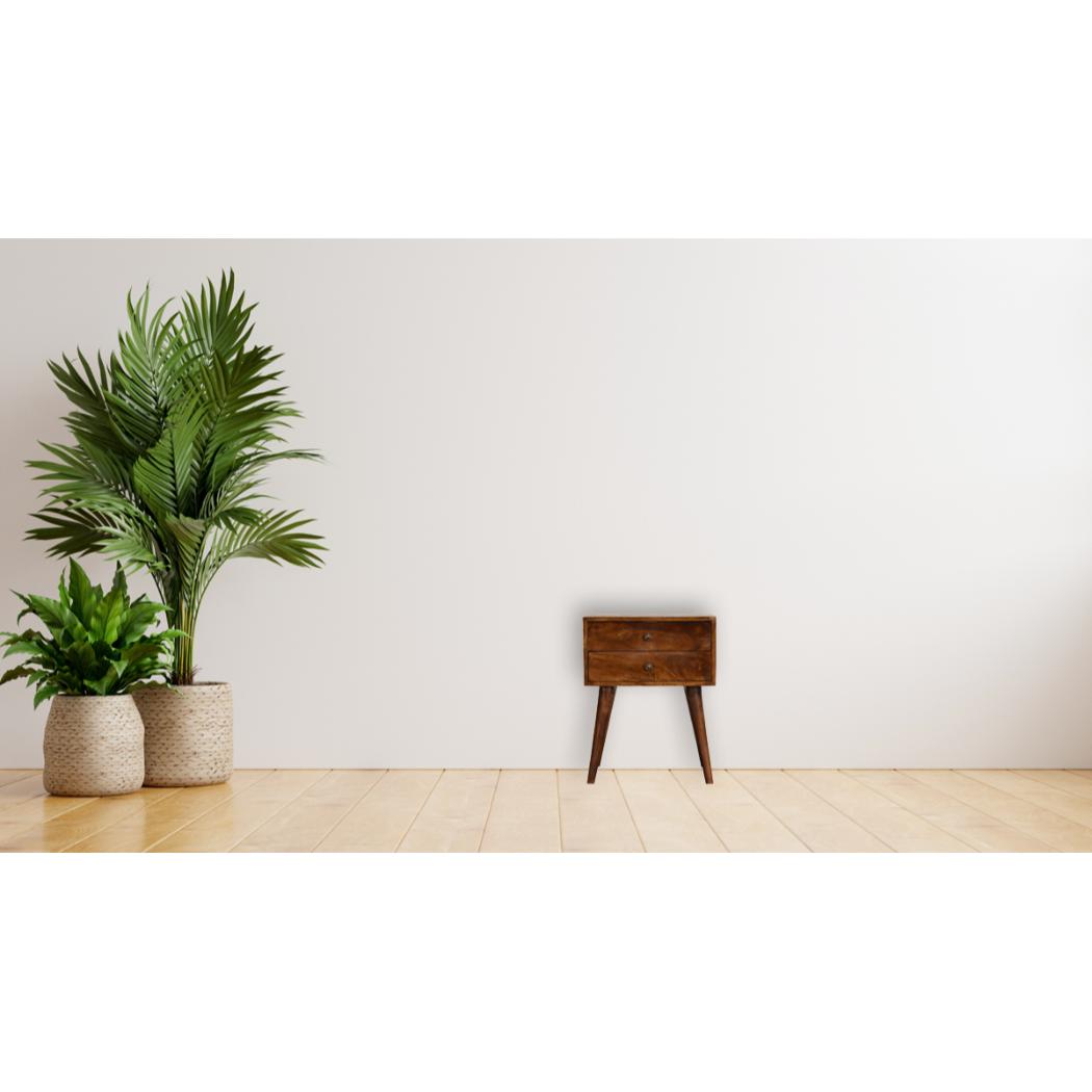Ash Black Bedside Table | Solid Mango Wood | 2 Drawers | Nordic Style
