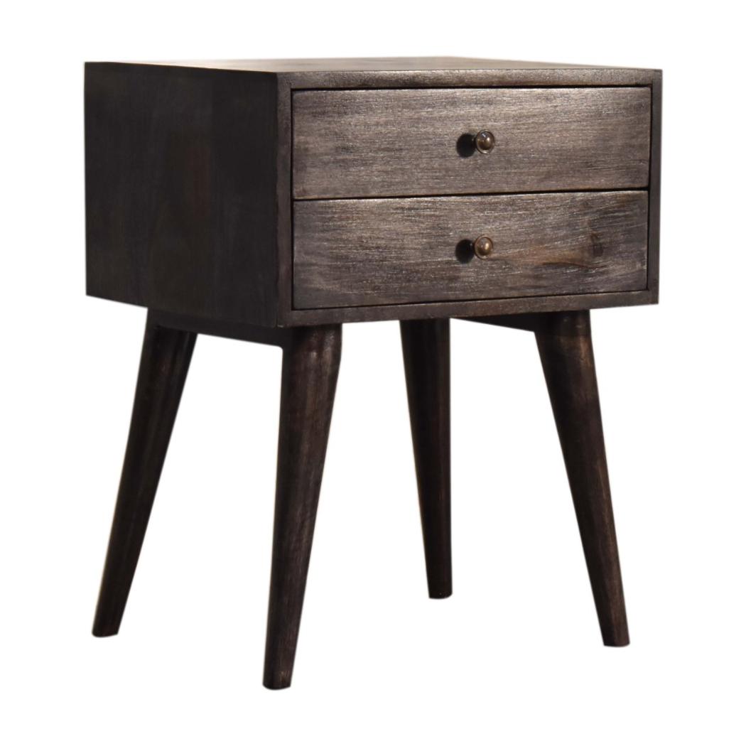 Ash Black Bedside Table | Solid Mango Wood | 2 Drawers | Nordic Style